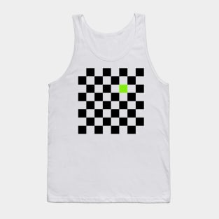 Checkered Black and White with One Lime Green Square Tank Top